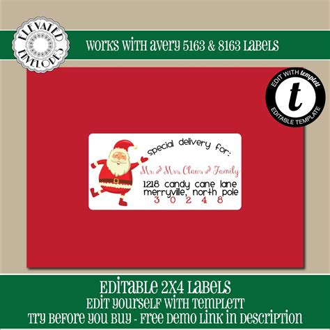 EDITABLE Christmas ADDRESS LABEL Template, Envelope Addressing ...