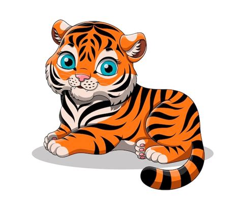 El Lindo Beb Tigre De Dibujos Animados Aislado Sobre Un Fondo Blanco