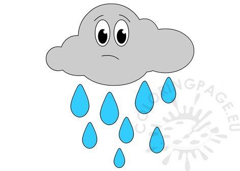 Sad Rain Cloud cartoon clipart | Coloring Page