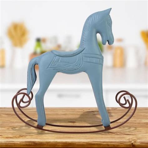 Bleu Clair Cheval Bascule En Bois Sculpt Peint La Main Jouet Pour