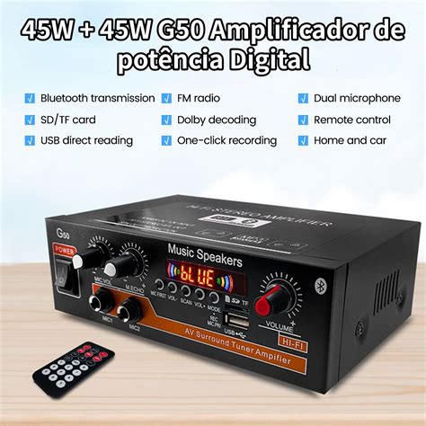 45w 45w Karaoke Amplificador De Pot Ncia 2 Canais Hifi Amplificador De