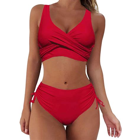 Loasebue Woman New Split Wrap Lace Up Hollow Out Bikini Solid Color