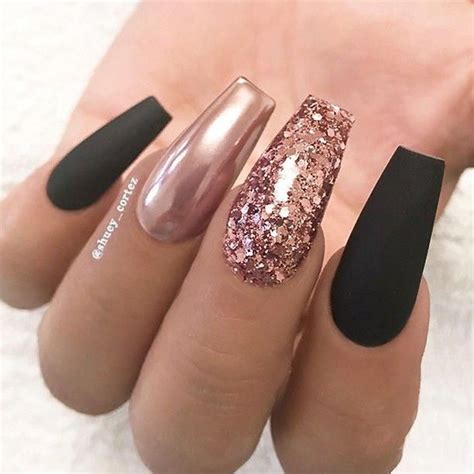 Repost Matte Black Rose Gold Glitter And Chrome On Long Coffin