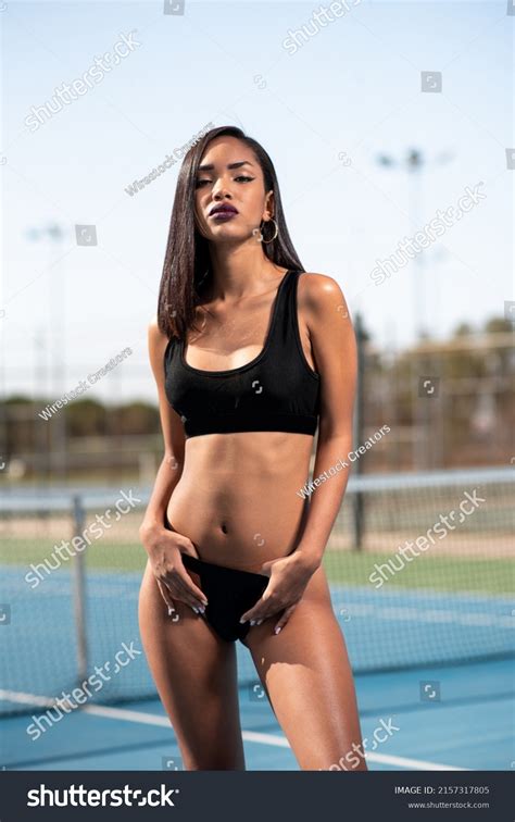 Portrait Beautiful Woman Black Bikini On Stock Photo Shutterstock
