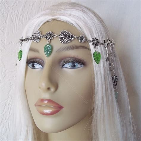 Elven Woodland Silver And Green Leaves Fairy Headpiece Circlet Wedding