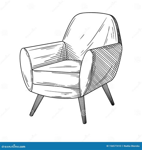 Realistic Sketch Armchair Isolated On White Background Vector Illustration Stock Illustration