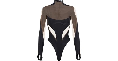 Mugler Tulle Paneled Bodysuit In Black Nude 01 Black Lyst