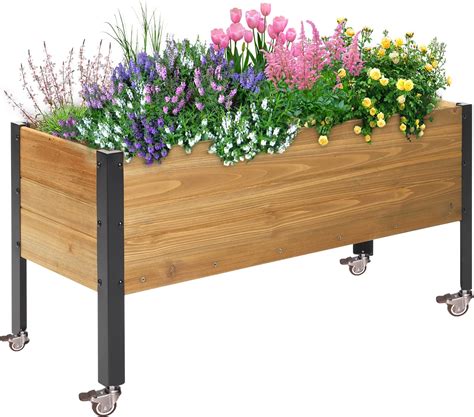 Amazon OIPRTGFJ Wood Rectangular Garden Planter Box With Wheel