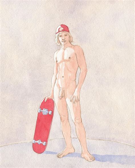 Original Male Nude Ink Drawing Painting Watercolor Gay Man Guy Boy Fine Art