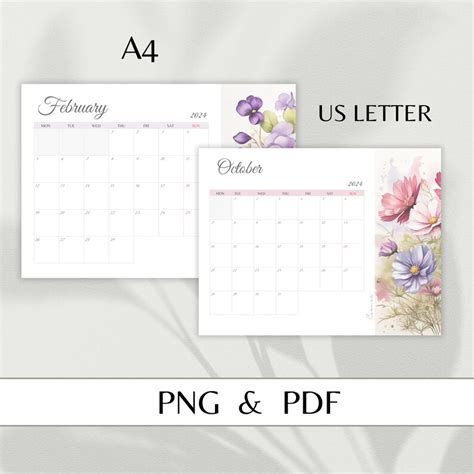 Birth Flower Calendar 2024 Printable Flower Calendar Yearly Etsy