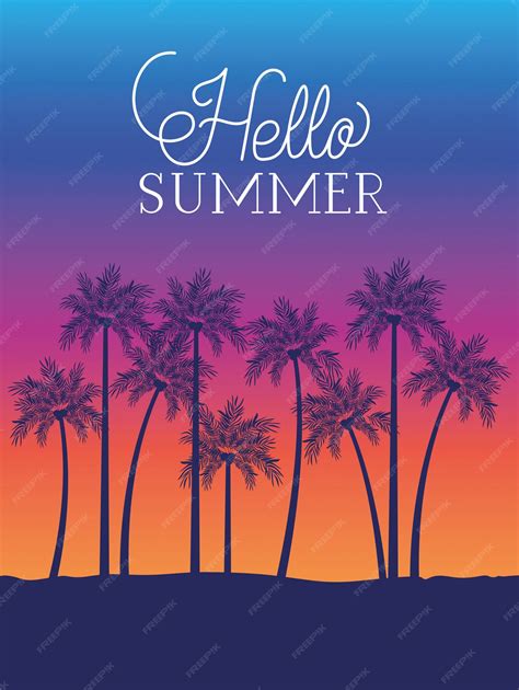 Premium Vector Hello Summer And Palm Trees Design