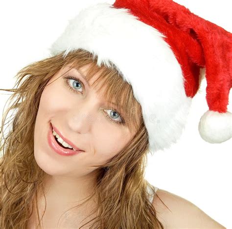 Happy Pretty Santa Woman Stock Image Image Of Cute Isolated 12104125