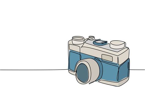 One continuous line drawing of old vintage analog pocket camera, side ...