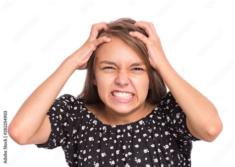 Angry Teen Girl Isolated On White Background Human Emotions Facial