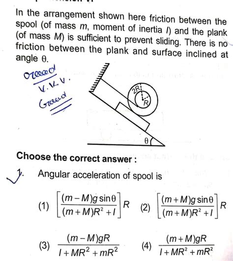 In The Arrangement Shown Here Friction Between The Spool Of Mass M