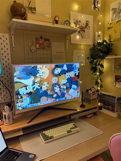 Cute anime white desk setup | Gaming room setup, Game room decor, Room ...