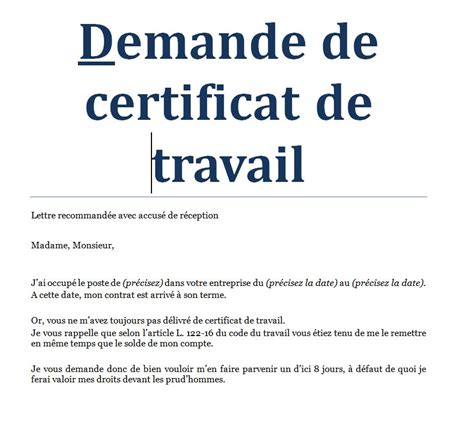 Exemples de demandes attestation de travail word Cours génie civil