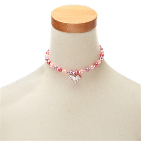 Claires Club Beaded Unicorn Choker Necklace Pink Claires Us