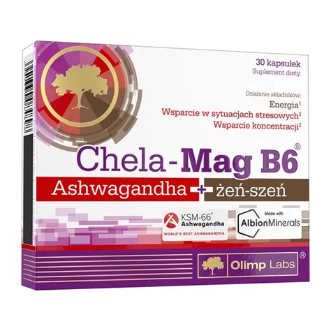 Olimp Chela Mag B6 Ashwagandha żeń szeń kapsułki 30 szt Magnez i