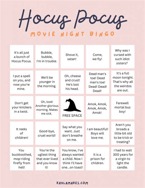 Hocus Pocus Movie Night Bingo Free Printable Kayla Makes