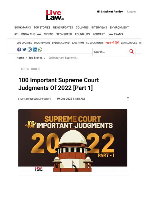 100 Important Supreme Court Judgments Of 2022 Part 1 Pdf Supreme Court Of India Government