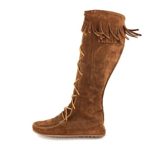 Minnetonka Fringe Knee High Moccasin Boots Women Gem