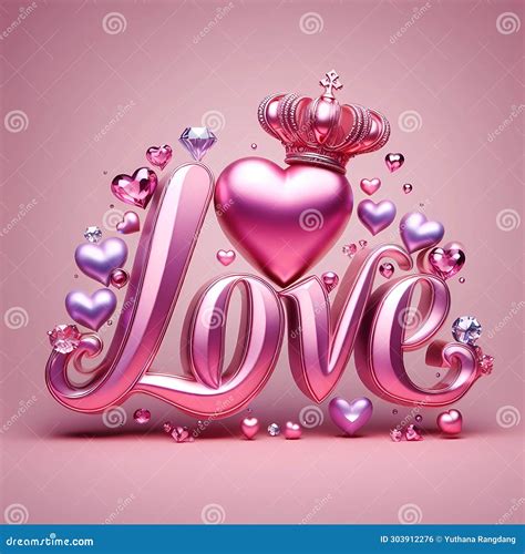 Love Text In Elegant Pink Typography With A Metallic Pink Heart With