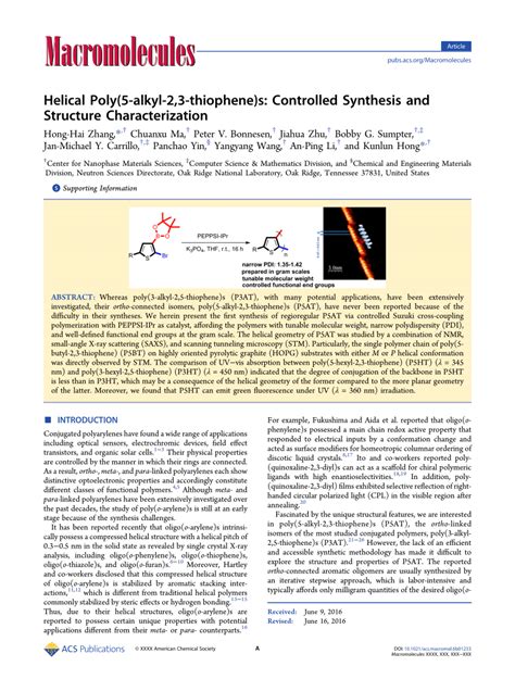 PDF Helical Poly 5 Alkyl 2 3 Thiophene S Controlled Synthesis And