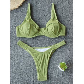 Emmiol Free Shipping Push Up Underwire Bikini Set Green S In