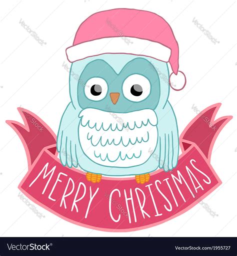 Christmas Owl In Santa Hat With Ribbon Royalty Free Vector