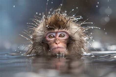 A Monkey Playing In A Hot Spring Of Water Monkey Bathing In Hot Water Stock Image Image Of