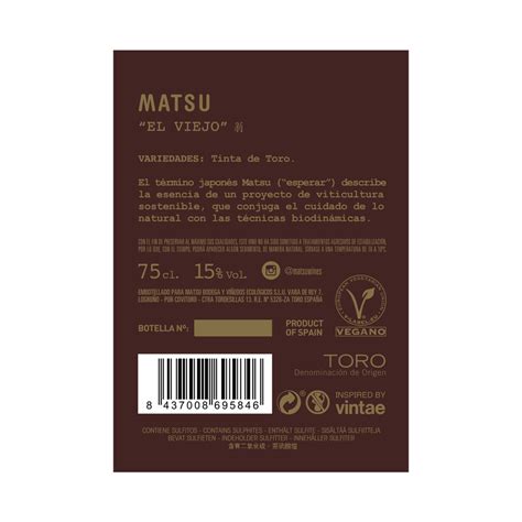 MATSU EL VIEJO Vino tinto ecológico con D.O. Toto MATSU El viejo ...