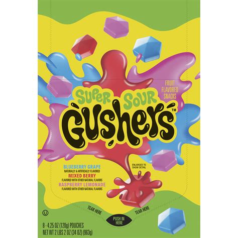 Gushers Fruit Flavored Snacks Super Sour Berry Flavor 8 Pouches 34