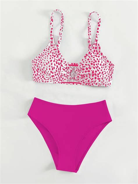 Shein Teen Girls Dalmatian Print Ring Linked Bikini Swimsuit Shein Uk