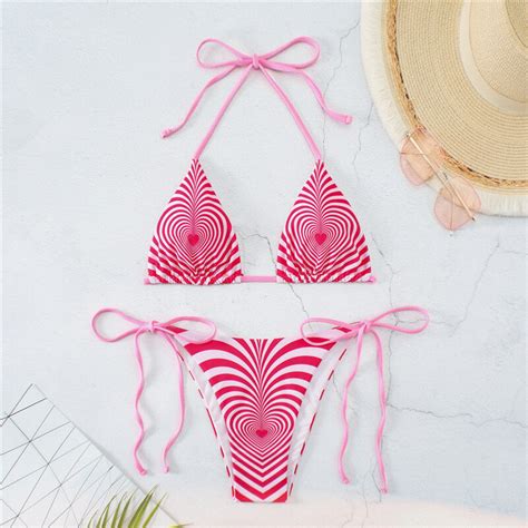 Sexy Micro Bikini Swimsuit Woman Heart Print Swimwear String