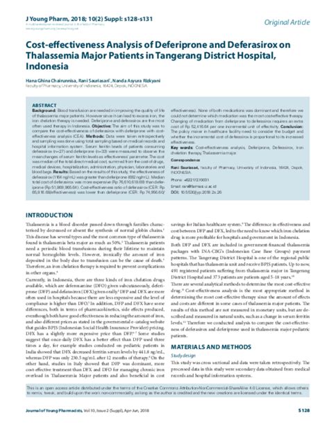 (PDF) Cost-effectiveness Analysis of Deferiprone and Deferasirox on ...