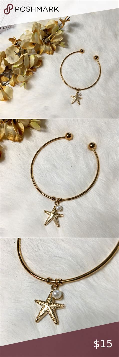 5 25 Gold Pearl Starfish Bracelet Cuff Starfish Bracelet Juicy