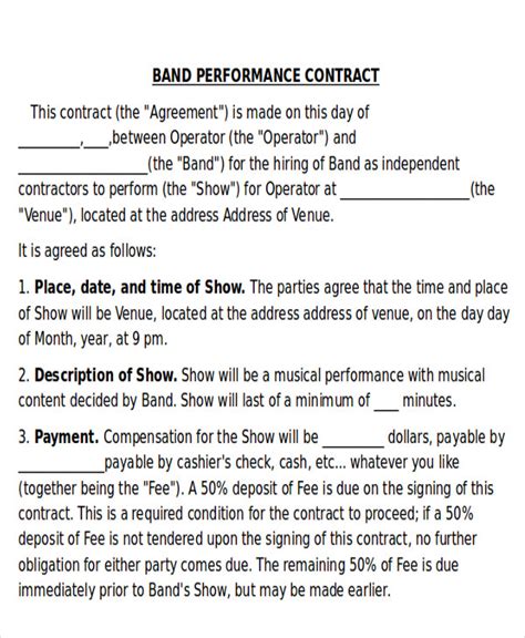 Free Performance Agreement Contract Samples In Pdf Ms Word