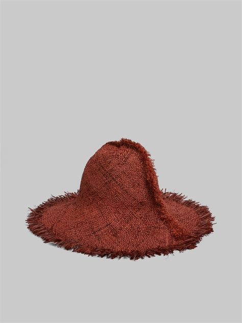 Brown Raffia Hat With Fringed Brim Marni