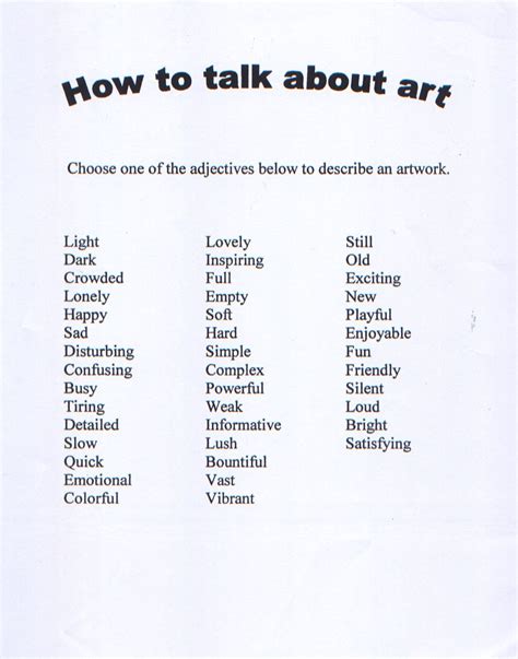 List Of Descriptive Words For Art