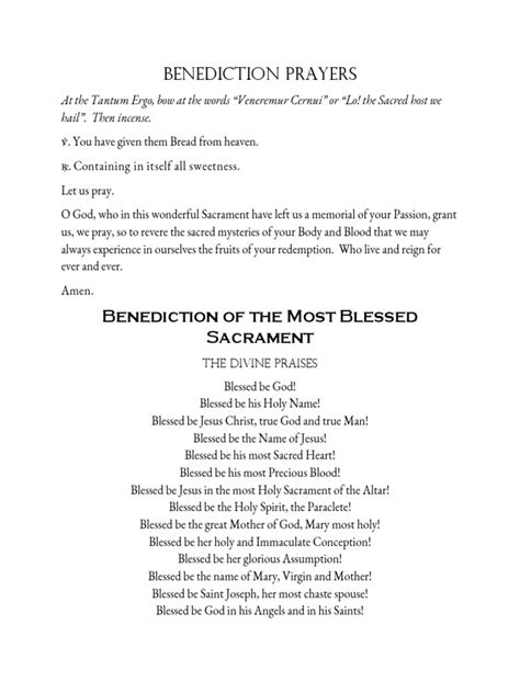 Benediction Prayers Benediction Of The Most Blessed Sacrament Pdf