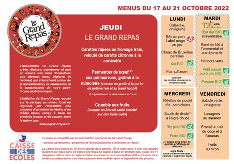 Les Menus Th Me Caisse Des Ecoles Paris E