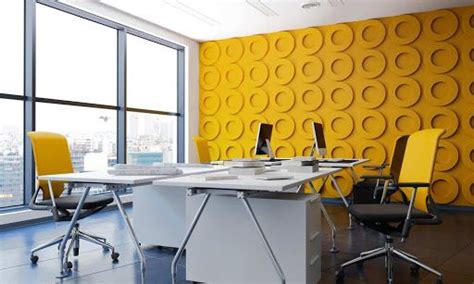 Yellow Textured Accent Wall Modern Office Interiors Office Interiors