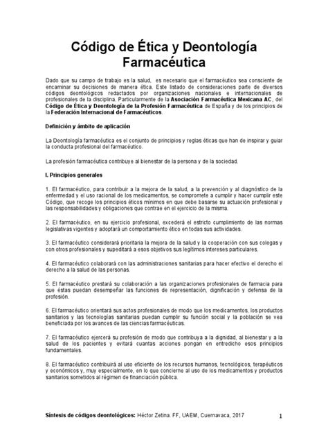 Código De Ética Y Deontología Farmacéuticapdf Pdf Farmacéutico