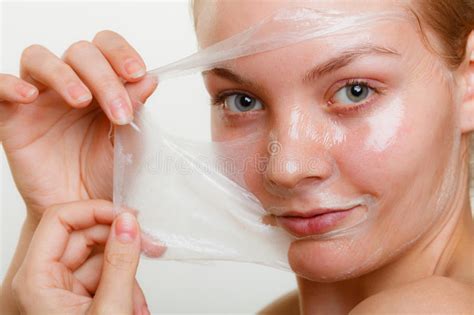 Woman Removing Facial Peel Off Mask Stock Image Image Of Applying