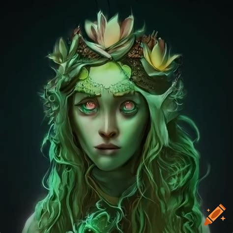 Artwork Of A Mystical Dryad With Lotus Flowers In Her Hair On Craiyon