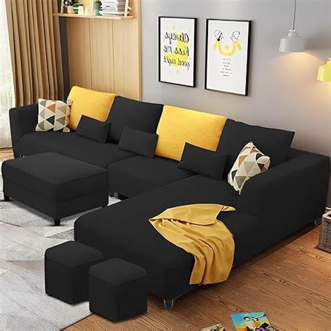 Casaliving Minta RHS 8 Seater L Shape Sofa Set With Ottoman 2 Puffy