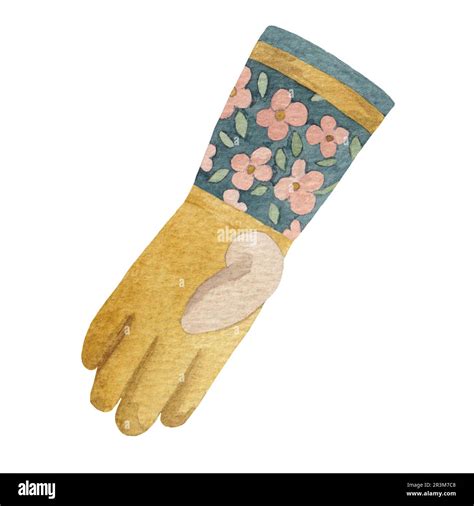 Gardening Glove Painted In Watercolor On A White Background For Prints