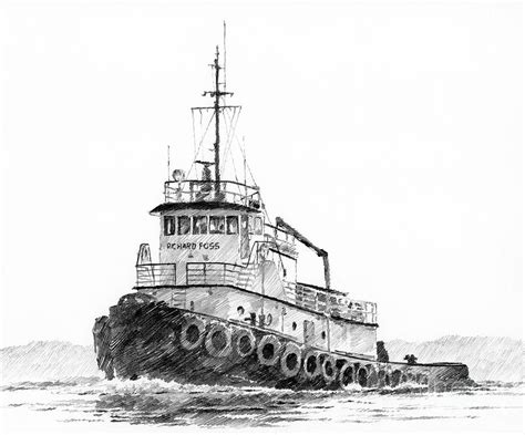 Tugboat Richard Foss Bow View Drawing By James Williamson Pixels