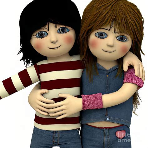 3d Look Artificial Intelligence Art Two Cute Sweet Rag Doll Friends Hugging 3 Digital Art By